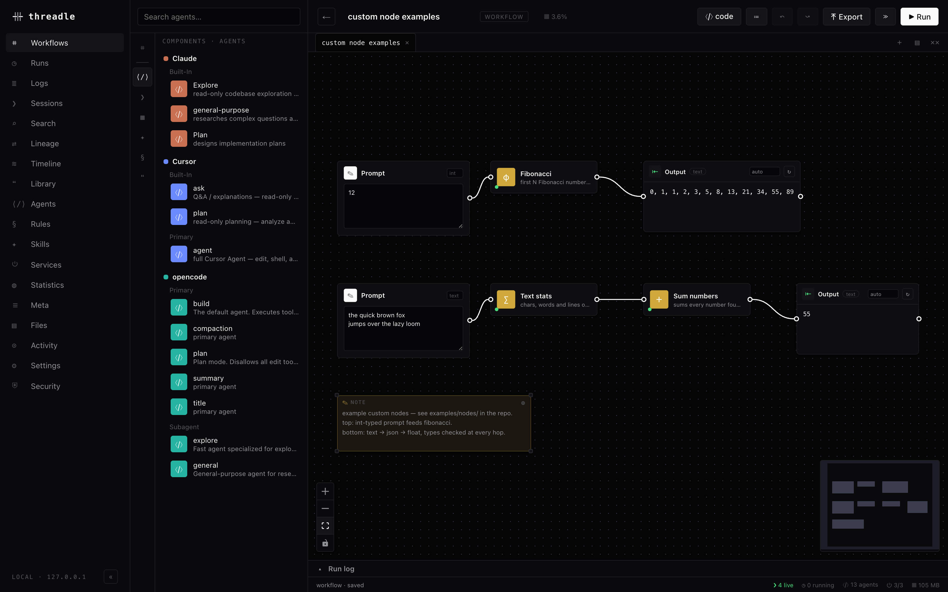 The threadle canvas with a workflow open