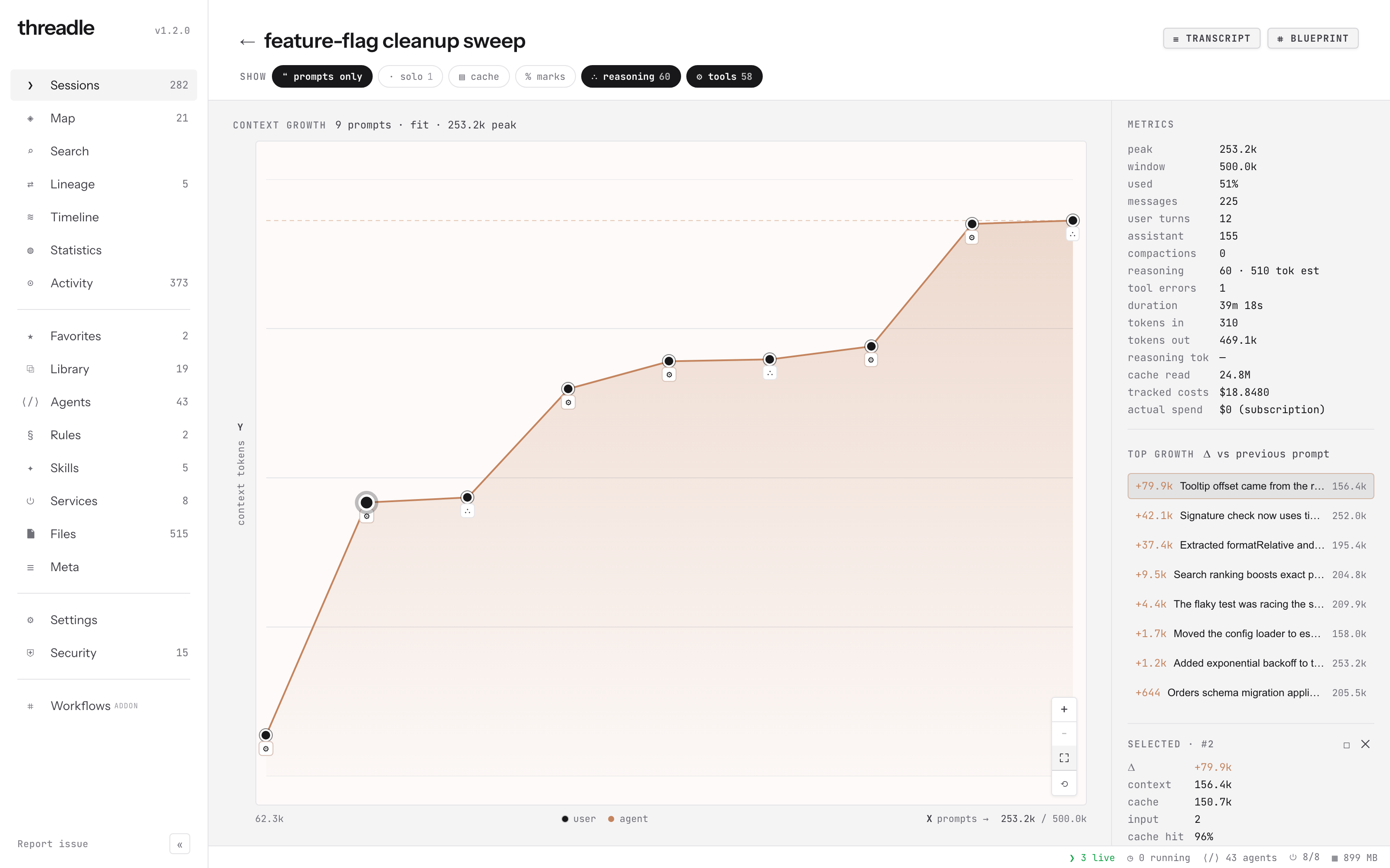 Growth chart with a top-growth step selected