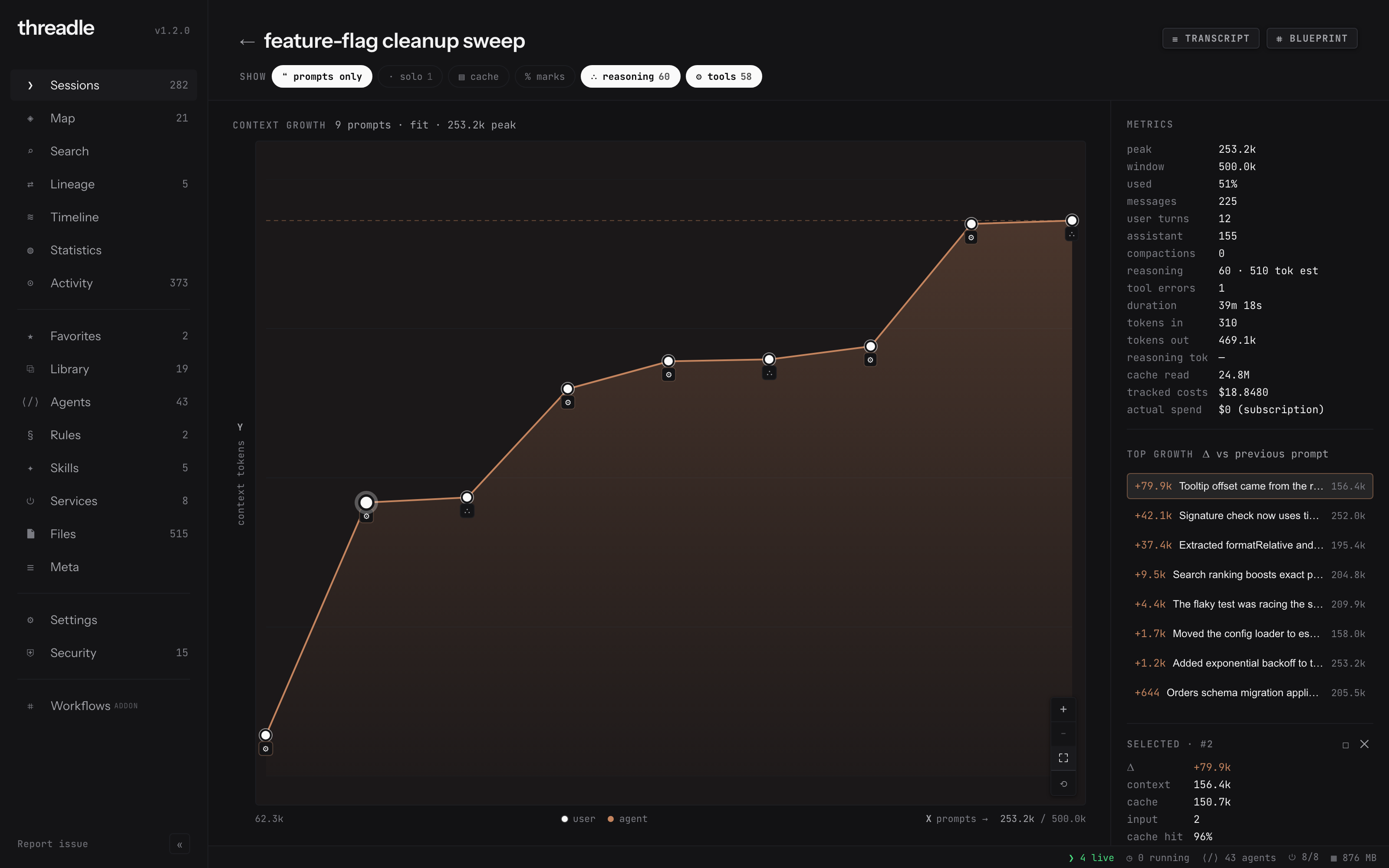 Growth chart with a top-growth step selected