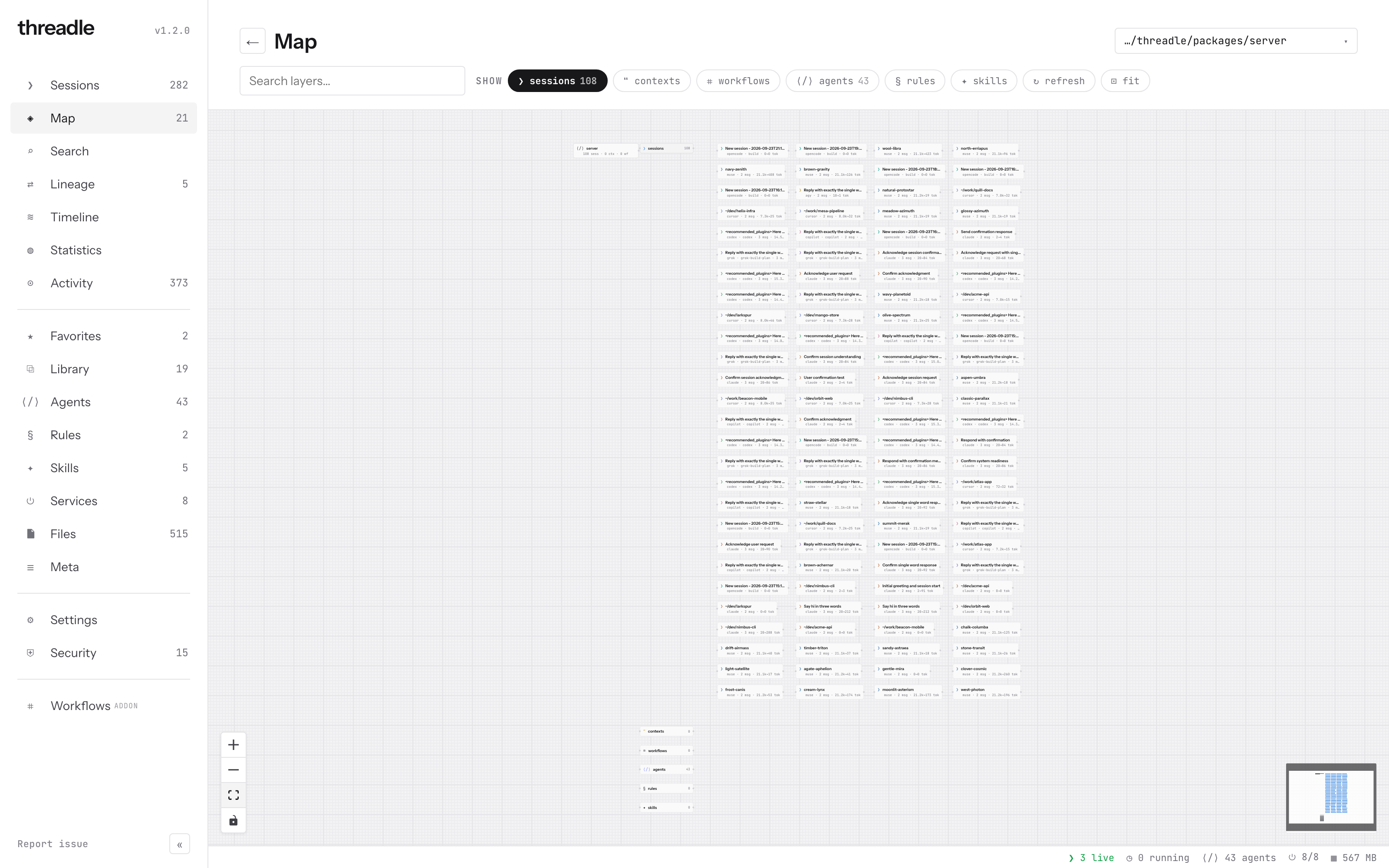 Project map. Sessions, contexts, workflows, agents, rules, skills