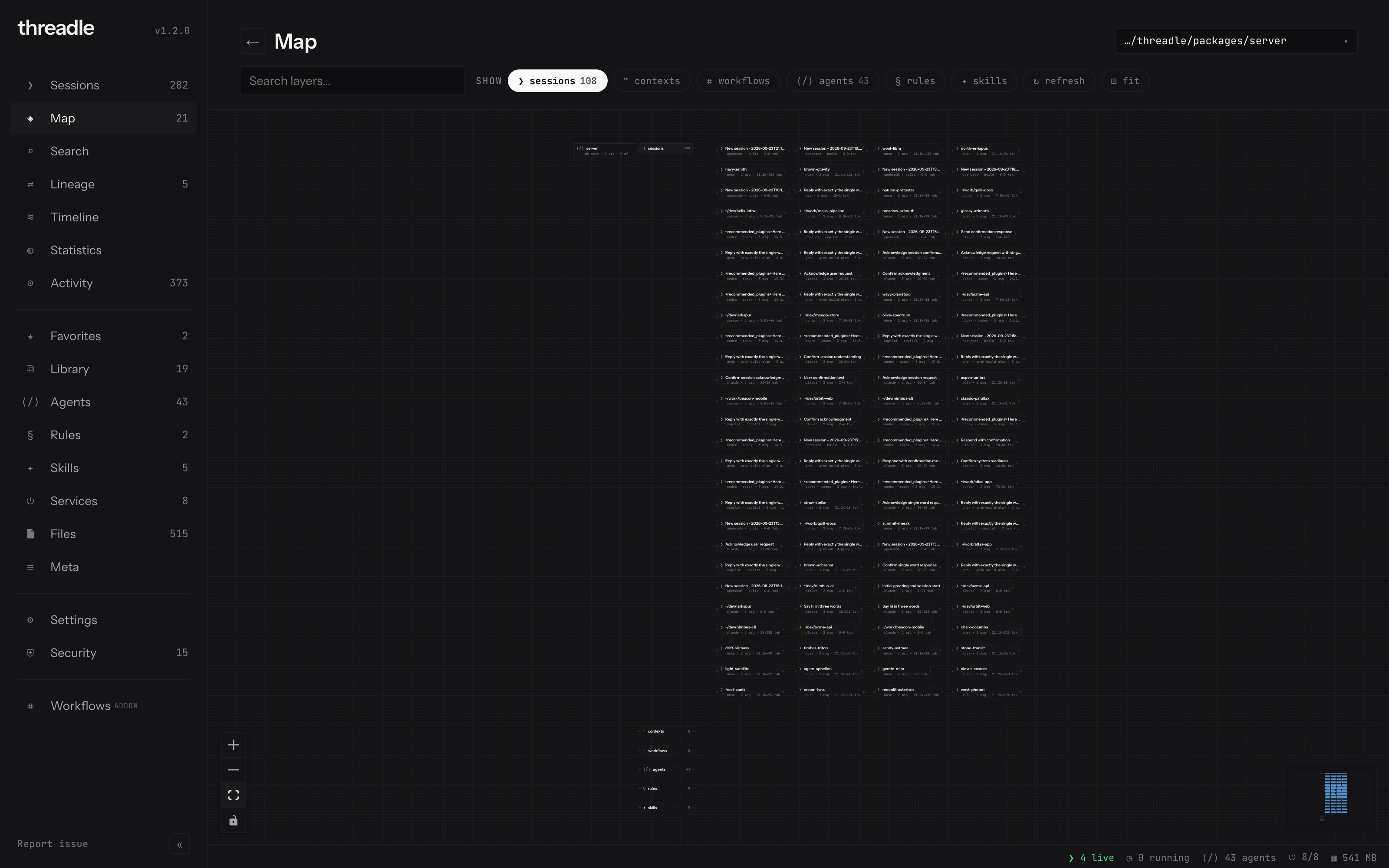 Project map. Sessions, contexts, workflows, agents, rules, skills