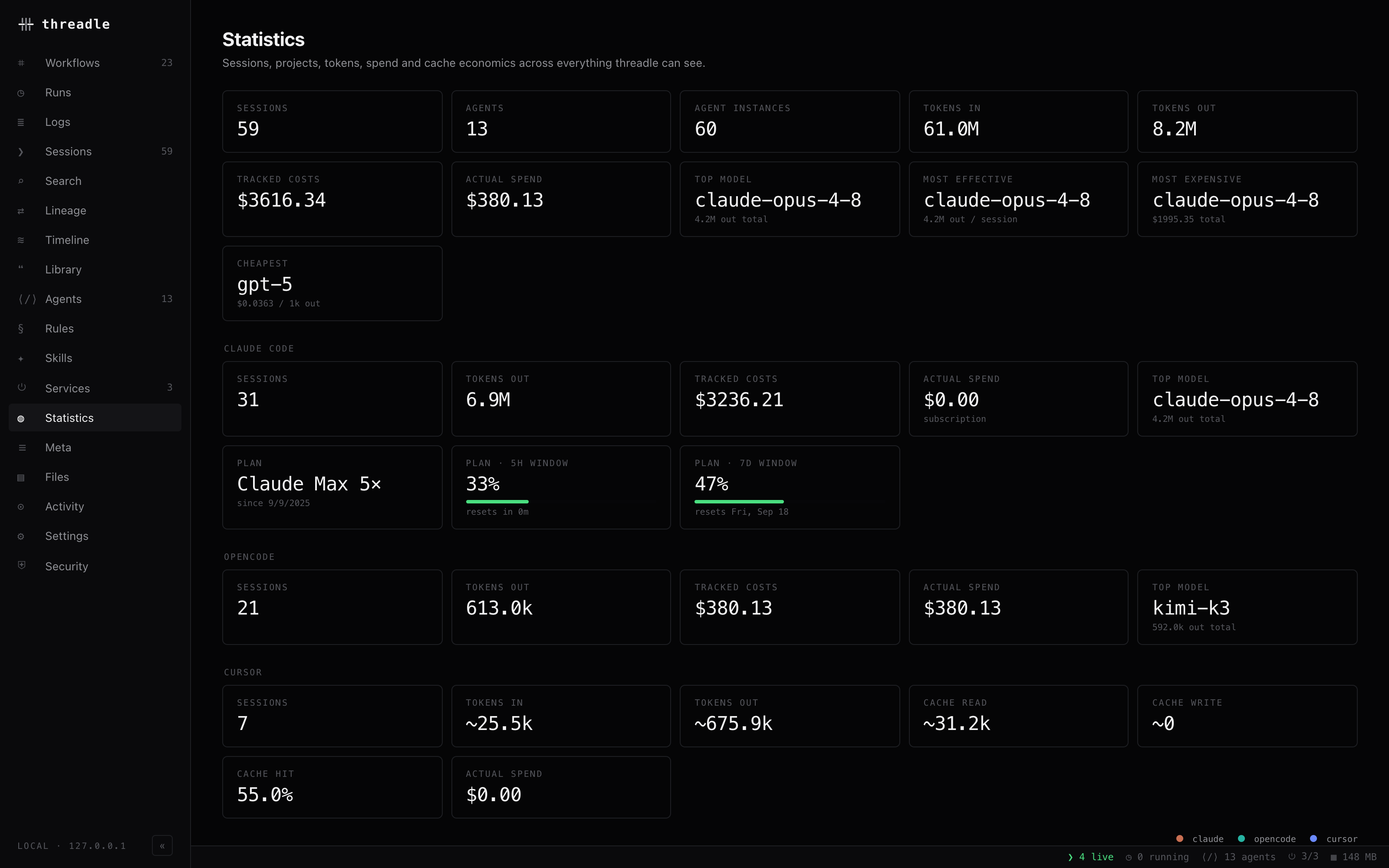 The Statistics view with its tiles